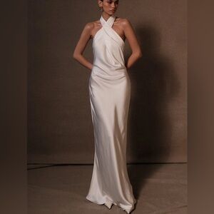 NWT Meshki Laura Halter Satin Gown - White | Bridal Reception Dress ✨🤍